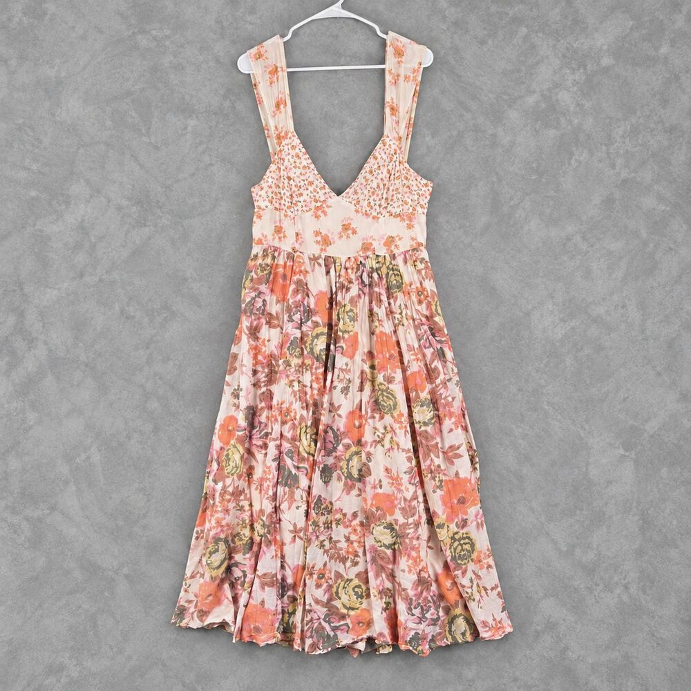 Free People Floral Maxi Dress Womens L Pink Orange Boho Sleeveless FLAWED